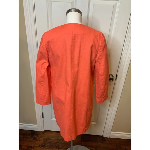 J. Crew Coral Pink 100% Cotton Long Hidden Zip Jacket Coat, Size 4 - Picture 4 of 5